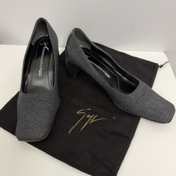 Giuseppe Zanotti Shoes - Vintage Giuseppe Zanotti Pumps Shoes Heather Charcoal Gray Wool Size 37 1/2 AA